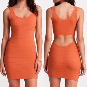 Bebe Back Cutout Shine Bodycon Dress Salmon Small NWT
